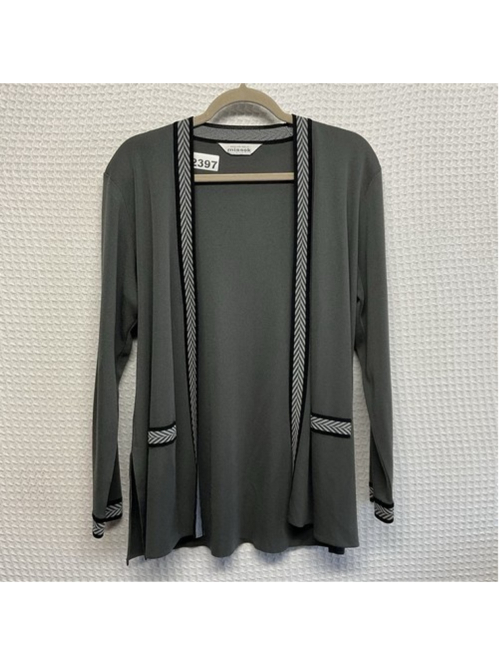 Exclusively Misook Cardigan Gray Knit Long‎ Sleeve Open Front Women Large